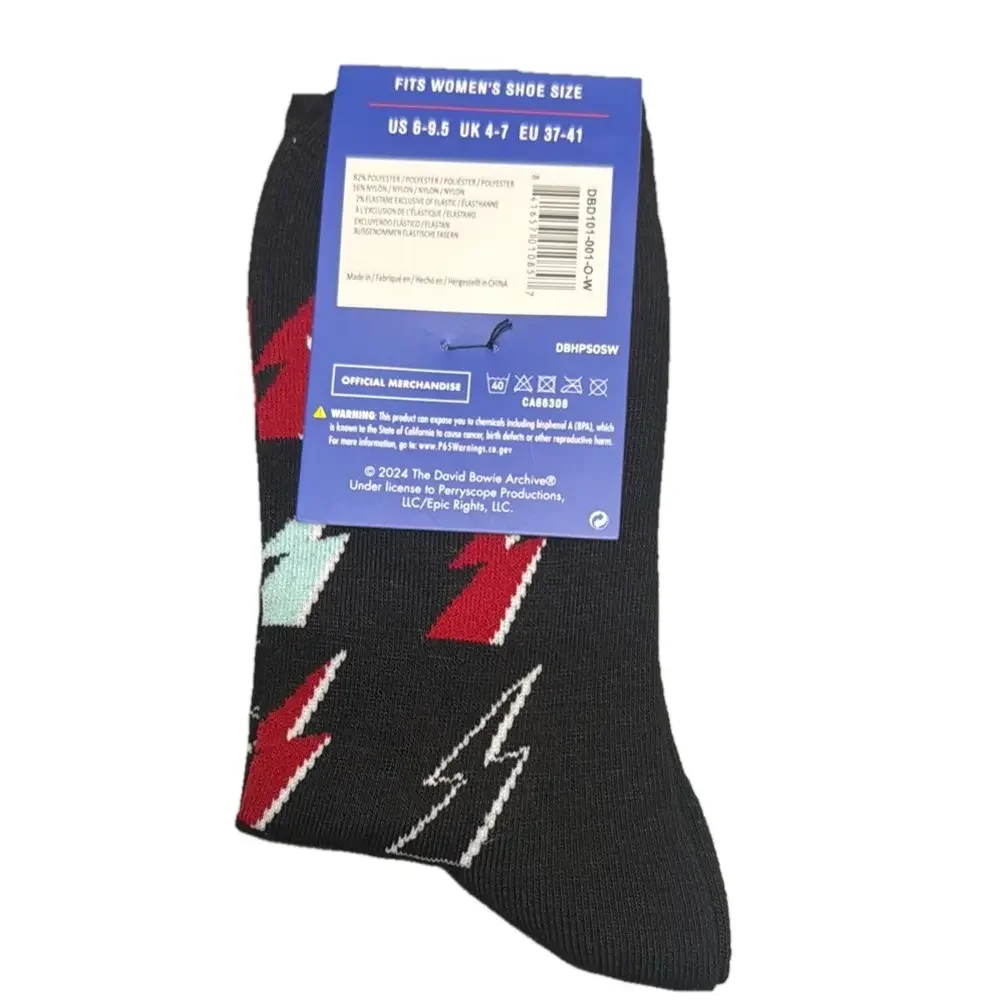 David Bowie Black Lightning Bolt Socks NWT